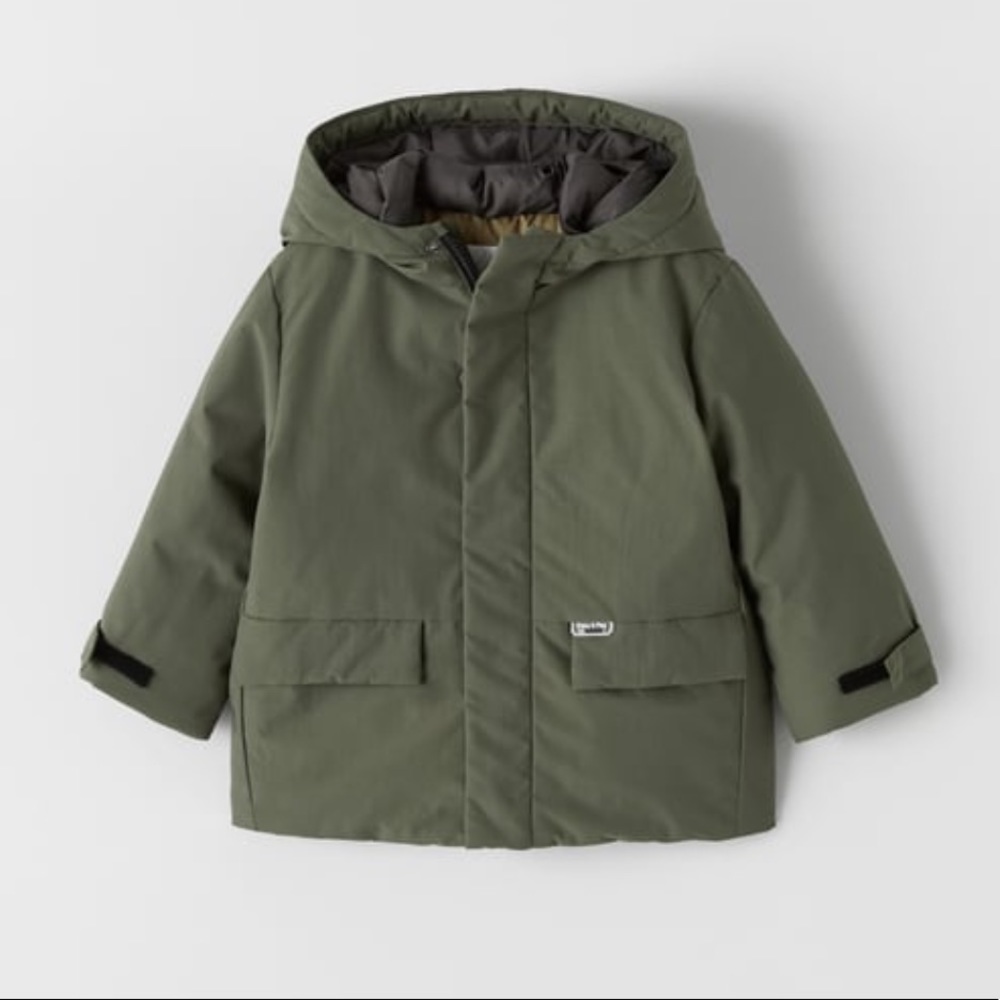 Zara Kids Lightweight Puffer Puffy Parka Coat Jacket Olive 4T - 5T